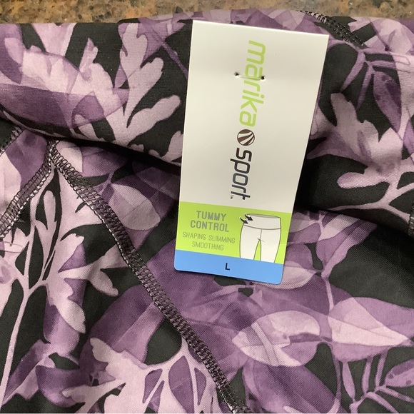 Marika sport tummy control capris. Navy/purple floral. Sz L. NWT - Picture 3 of 4